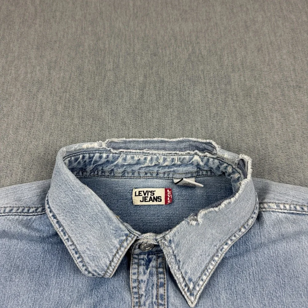 Vintage Levis Shirt Men 2XL XXL Blue Denim Metal Button Up Cotton  Western Rodeo